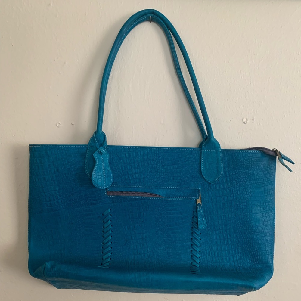 Big blue reptile skin purse